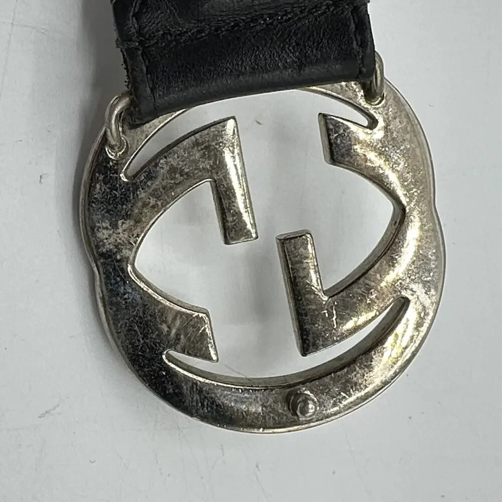 GUCCI Interlocking GG Buckle Leather Silver Black Sz 100/40 $595